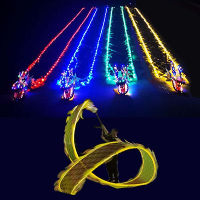 CMYUN Dragon Poi 6/8/10m Led Dragon Poi with Lights Head, Adult Kid Art Dance Ribbon for Fitness Gym, Portable Spinning Streamer Kit with Bag, Flinging Juggling(Yellow,Length - 10m/33ft)