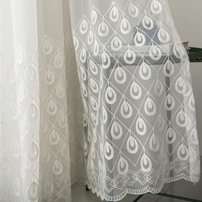 HooHero White Nordic Embroidered Solid Color Versatile 54 Wide Rod Pocket Top Style Sheer Curtains Home Decoration
