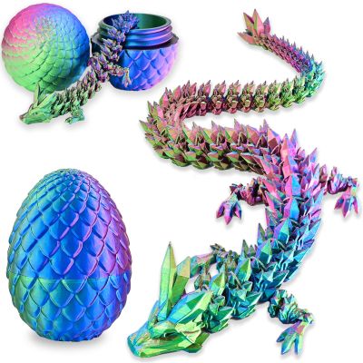 LOCYFENS 3D Printed Dragon Eggs with Articulated Dragon, Rainbow Crystal Dragon Toys
