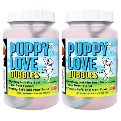 Atomic Bubbles: Puppy Love Bubbles: Apple Pie Scented 2 Pack - 4oz Bottles, Dog Interactive Toy, Pet Safe, Non-Toxic, Indoor & Outdoor, Long Lasting