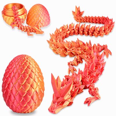 LOCYFENS 3D Printed Dragon Eggs, Articulated 3D Toys with 3D Dragon Eggs, Red Gold