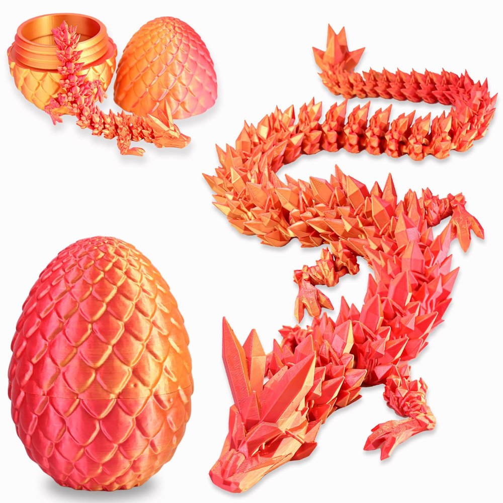 LOCYFENS 3D Printed Dragon Eggs, Articulated 3D Toys with 3D Dragon Eggs, Red Gold