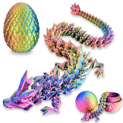 LOCYFENS 3D Printed Dragon Eggs with Dragon Inside, Rainbow Articulated 3D Dragon Toys with 3D Dragon Eggs, Crystal Dragon Red Yellow Blue