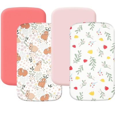 4 Pack Bassinet Fitted Sheets Compatible with 19" x 33" Koolababy/Koolerthings, BCOL, Semphis, Cowiewie and IKOMZY Baby Bassinet, Soft and Skin-Friendly, Pink and Rabbit