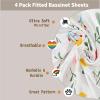4 Pack Bassinet Fitted Sheets Compatible with 19" x 33" Koolababy/Koolerthings, BCOL, Semphis, Cowiewie and IKOMZY Baby Bassinet, Soft and Skin-Friendly, Pink and Rabbit view 3