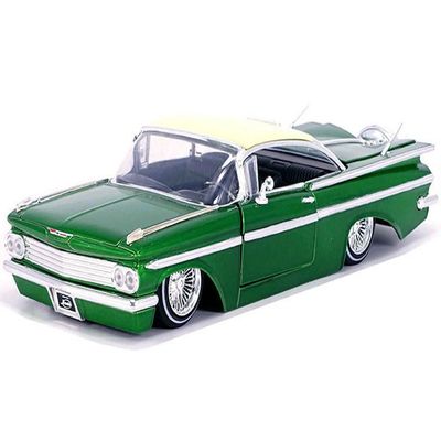 1959 Chevy Impala Lowrider Green Metallic with Cream Top and Wire Wheels Street Low Series 1/24 Diecast Model Car by Jada 35592