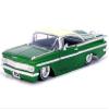 1959 Chevy Impala Lowrider Green Metallic with Cream Top and Wire Wheels Street Low Series 1/24 Diecast Model Car by Jada 35592 view 1
