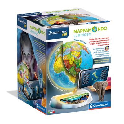 Clementoni Sapientino Pi - Illuminated Globe, Educational Game for Children from 7 Years and Older, Educational Globe 22 cm with Dedicated App in Augmented Reality, Made in Italy, Italian Language