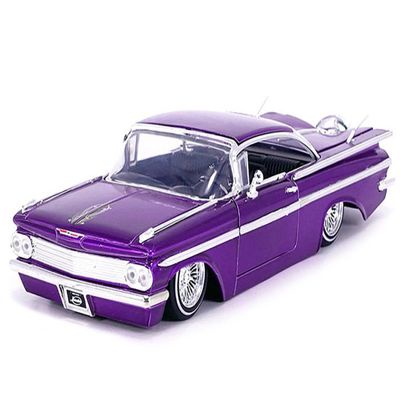 1959 Chevy Impala Lowrider Candy Purple with Wire Wheels Street Low Series 1/24 Diecast Model Car by Jada 35591