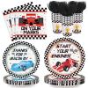 XIENBLOC 120pcs Racing Car Party Plates Napkins Checked Race Car Birthday Supplies Boys Kids Disposable Tableware Set Paper Cups Forks for Race Car Theme Party Decorations,24 Guests view 1