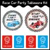 XIENBLOC 120pcs Racing Car Party Plates Napkins Checked Race Car Birthday Supplies Boys Kids Disposable Tableware Set Paper Cups Forks for Race Car Theme Party Decorations,24 Guests view 3