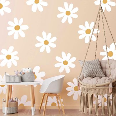 12 Sheets Daisy Wall Decals Flower Wall Stickers Large Daisy Wall Stickers Decals Girls Bedroom Peel and Stick for Nursery Kids Girls Bedroom Living Room Decor (Large Daisy-1)