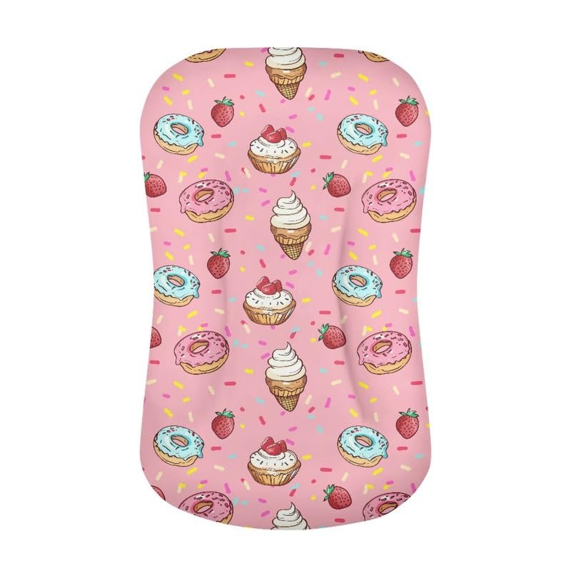 Daulesho Pink Ice Cream Donuts Mini Crib Sheets Cartoon Cupcake Strawberry Fitted Crib Sheet for Toddler Mattresses Dessert Party Soft Breathable Baby Crib Sheets