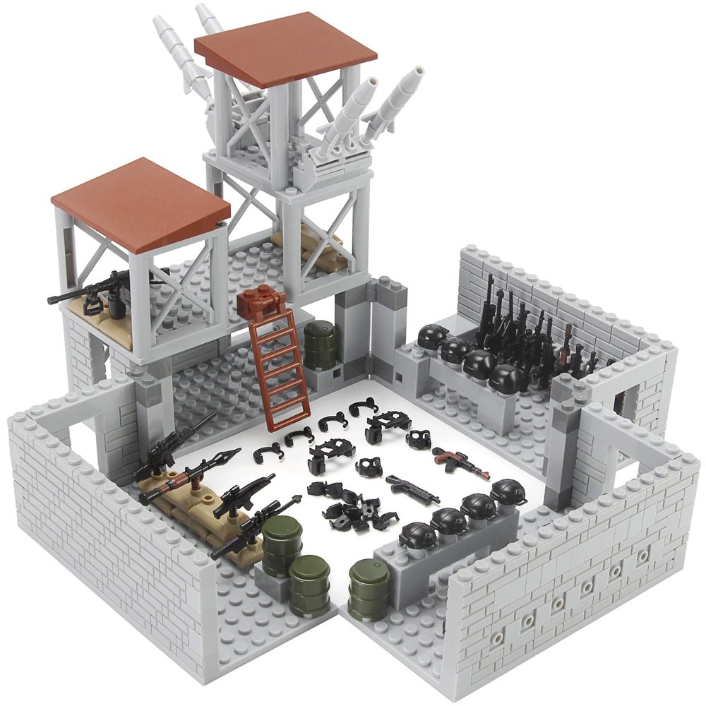 Feleph Military Base Building Bricks Set 389 Pieces Armory Defense Guard Tower Guns Army Weapons SWAT Gear Accessories for Soldier Figures Building Block Toy Compatible with Major Brands