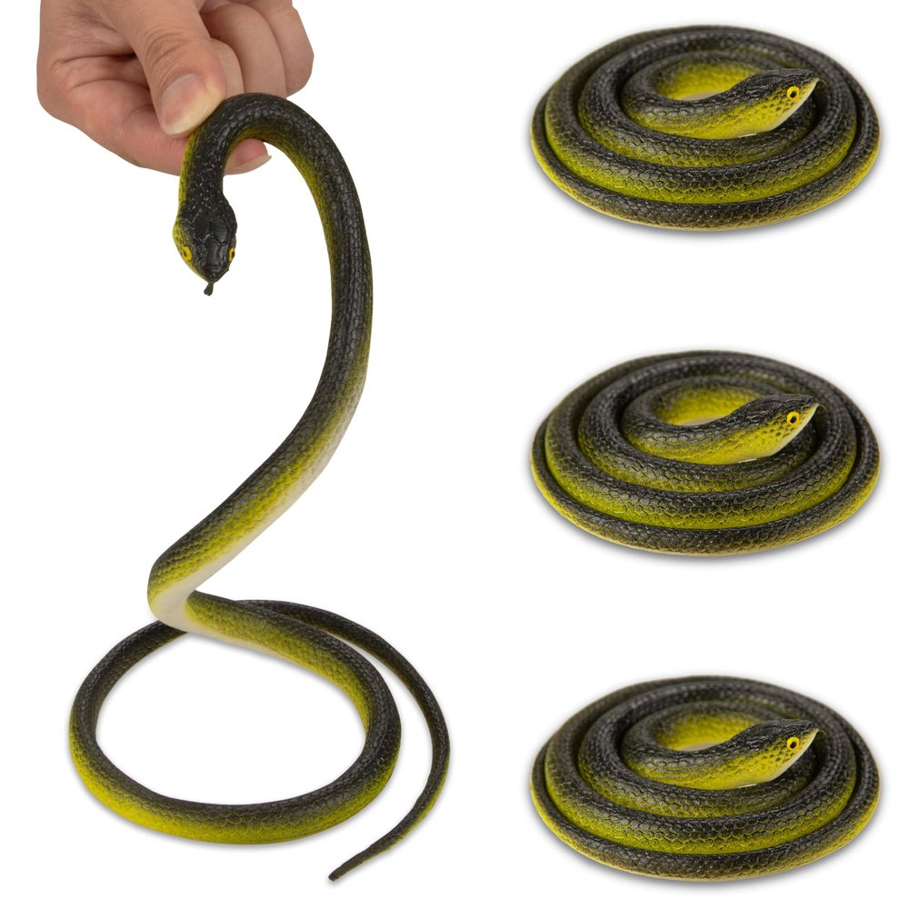 HATOFF 4 Pcs 31.5" Realistic Rubber Snake Toy Fake Snake Toy for Prank, Garden Props to Keep Birds Away, Gag Gift for Halloween April Fool's Day