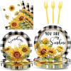 100PCS Spring Sunflower Paper Plates and Napkins Sunflower Birthday Party Decoration Disposable Checkered Themed Tableware Dinnerware Set for You Are My Sunshine Party Supplies Serve 25 view 1
