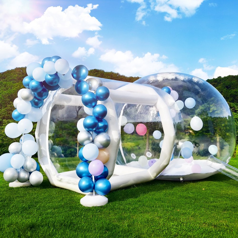 Inflatable Bubble House for Kids, 10ft Dia Clear Inflatable Bubble Dome Tent with Blower & Pump, Commercial Grade PVC Waterproof Garden Tent with 6ft Tunnel, Party, Commercial Use, Valentines Wedding
