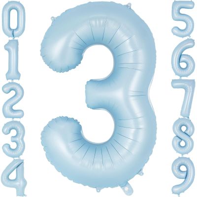 Light Blue Number 3 Balloon, 40 Inch Big Large Foil Number Balloons, Giant Mylar Number 3 Balloons for 3 Year Old Birthday Baby Party Decorations Supplies Anniversary