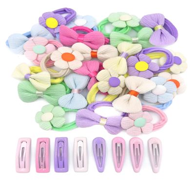 PALIYATE 32 Pcs Toddler Hair Accessories Cute Hair Ties for Little Girls Toddler Hair Ties with Flower and Bows Cotton Soft Seamless Elastic Hair Bands Ponytail Holder with Colorful Kids Hair Clips