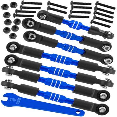 hopsupRC RC Aluminum Front&Rear Link Set Upgrades Part for 1/10 Slash/Rustler/Stampede/Bandit VXL 2WD.Adjustable Turnbuckles Camber Links Toe Link Hops Up,Navy Blue.