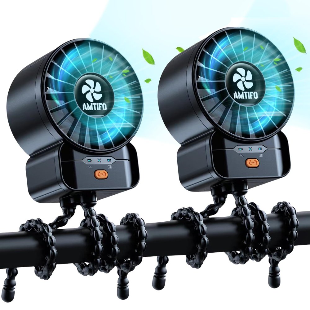 AMTIFO 2-Pack Stroller Fan for Baby: USB Rechargeable, Quiet, Adjustable & Portable - Ideal for Stroller, Crib, Car, Baby Gear - Up to 12 Hours Battery Life, Perfect for Hot Weather