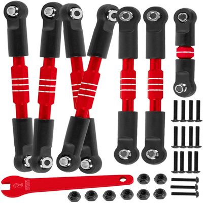 hopsupRC RC Upgrades Part Adjustable Turnbuckles Camber Links Toe Link for 1/10 Slash/Rustler/Stampede/Bandit VXL 4WD 4X4.Alloy Front&Rear Link Set,Red