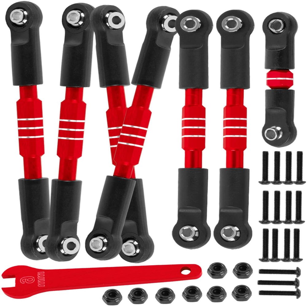 hopsupRC RC Upgrades Part Adjustable Turnbuckles Camber Links Toe Link for 1/10 Slash/Rustler/Stampede/Bandit VXL 4WD 4X4.Alloy Front&Rear Link Set,Red