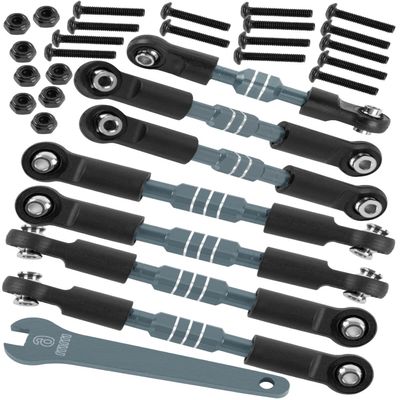 hopsupRC RC Aluminum Front&Rear Link Set Upgrades Part for 1/10 Slash/Rustler/Stampede/Bandit VXL 2WD.Adjustable Turnbuckles Camber Links Toe Link Hops Up,Titanium.