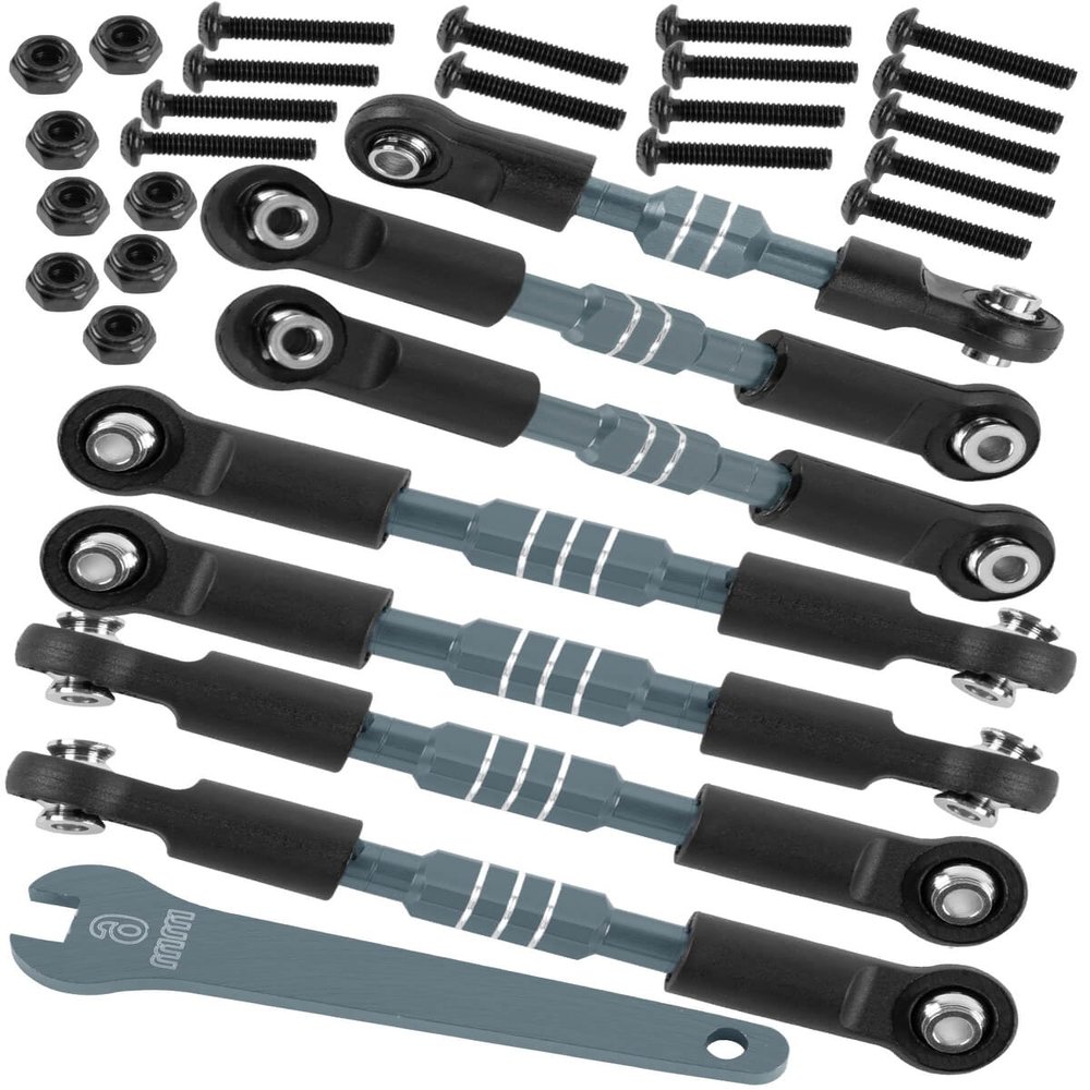 hopsupRC RC Aluminum Front&Rear Link Set Upgrades Part for 1/10 Slash/Rustler/Stampede/Bandit VXL 2WD.Adjustable Turnbuckles Camber Links Toe Link Hops Up,Titanium.