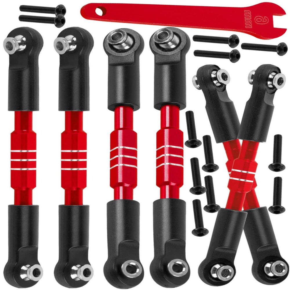 hopsupRC RC Adjustable Turnbuckles Camber Links Steering Links Upgrades Part for 1/8 Typhon 4WD 3S MEGA 550 BLX,1/10 Big Rock 4X4 V3 3S BLX RC Car,Tie Rod Set Link Linkage Rod Adjustable,Red(6PCS)