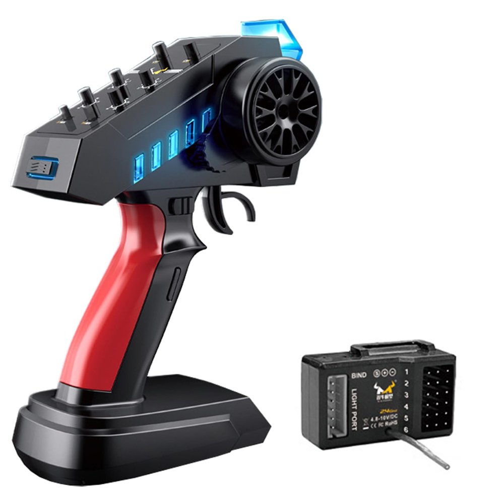 Hylukon RC Transmitter and Receiver Kit, MN-89K 2.4Ghz Radio Transmitter with 6CH RC Receiver for 1/8 1/10 1/16 1/32 Remote Controller Car, Boat, Plane Suitable for Modification Enthusiasts