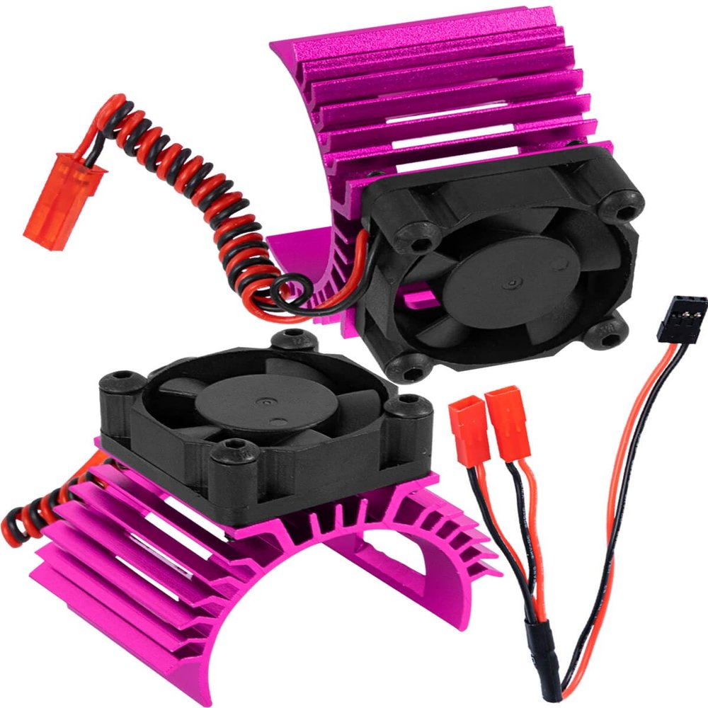 hopsupRC RC Aluminum 36mm Heat Sink Heatsink with 4.8-8.4V Cooling Fan Upgrades Part for 1/10 3650 3660 3670 540 550 Size Brushless Engine Motor RC Car Truck Buggy Crawler,Pink1 Pair