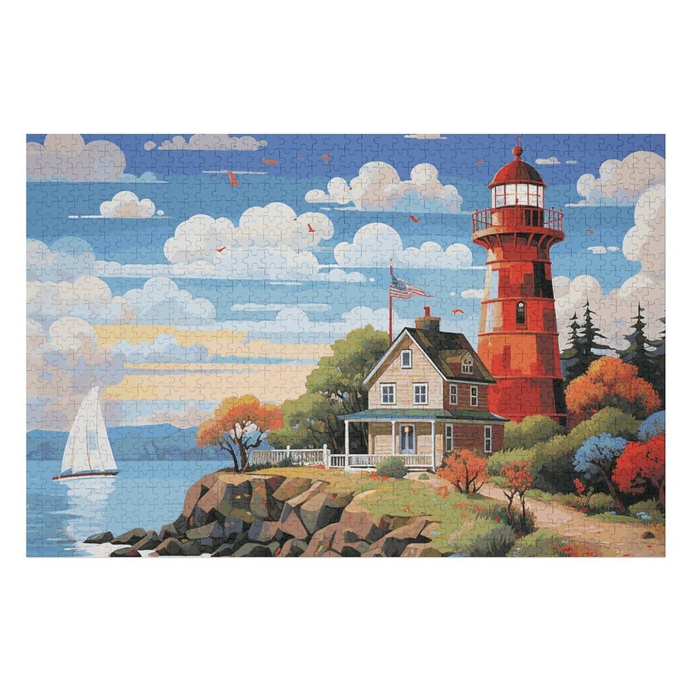 1000 PCS Jigsaw Puzzle for Adults Wooden Challenging Puzzle Coastal Lighthouse Custom Personalized Picture Puzzle for Adults & Kids Family Game Nights Wooden Puzzle
