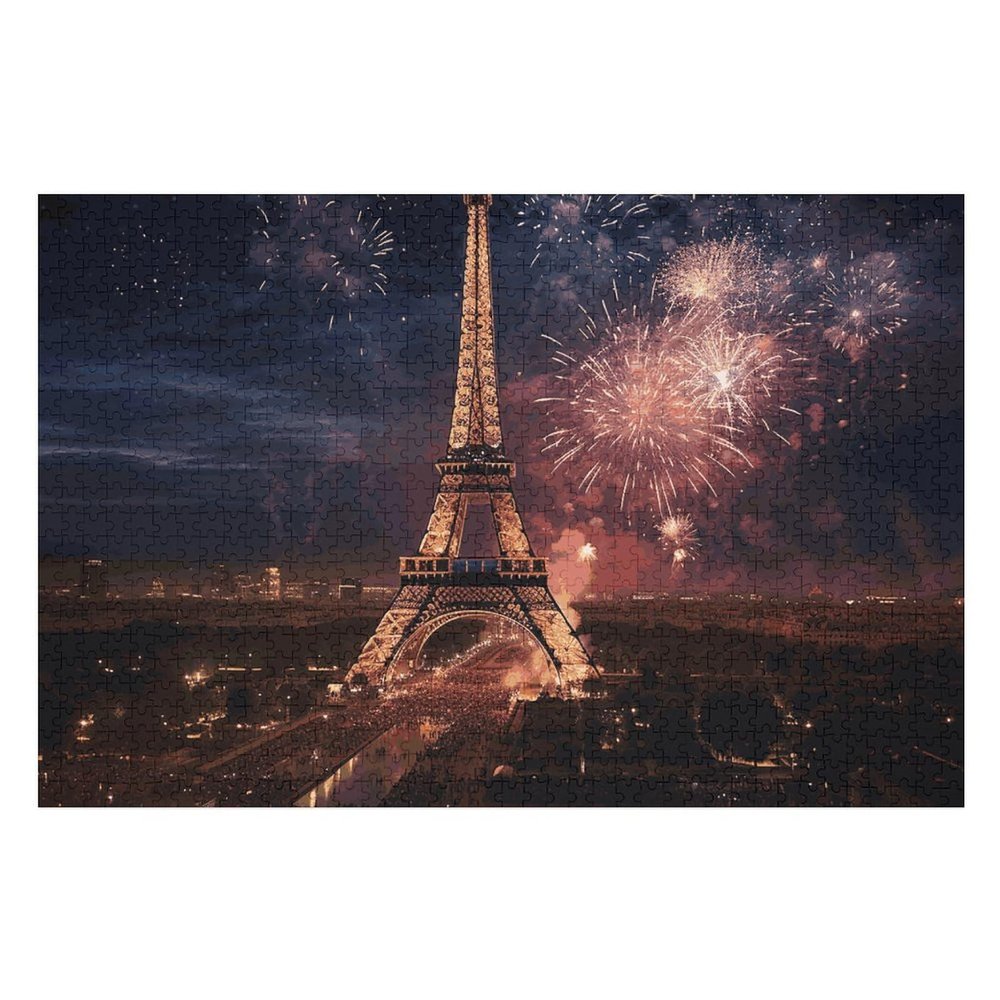 1000 PCS Jigsaw Puzzle for Adults Wooden Challenging Puzzle Eiffel Tower Fireworks Custom Personalized Picture Puzzle for Adults & Kids Family Game Nights Wooden Puzzle