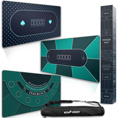 Newverest Poker Gift Set: Texas Hold'em Poker Mat Royal Blue + Lucky Green + Blackjack Mat | 70" x 35"