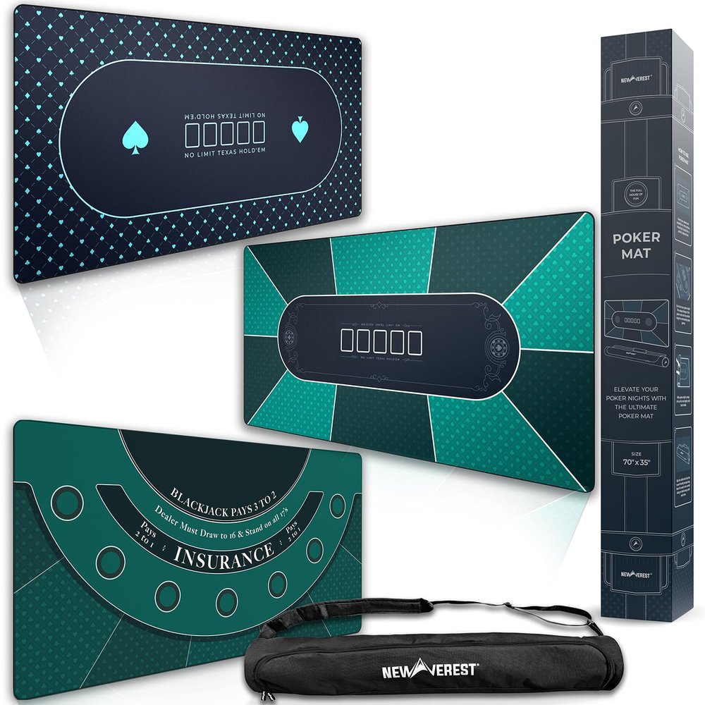 Newverest Poker Gift Set: Texas Hold'em Poker Mat Royal Blue + Lucky Green + Blackjack Mat | 70" x 35"