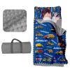 Evulum Personalized Toddler Boys Sleeping Bag, Nap Mat for Daycare Preschool, Kids Sleeping Bag with Pillow and Blanket for Kindergarten, Custom Name Easy Carry Napsack Blue Engineering Cars view 1