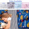Evulum Personalized Toddler Boys Sleeping Bag, Nap Mat for Daycare Preschool, Kids Sleeping Bag with Pillow and Blanket for Kindergarten, Custom Name Easy Carry Napsack Blue Engineering Cars view 2