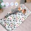 Evulum Personalized Toddler Boys Sleeping Bag, Nap Mat for Daycare Preschool, Kids Sleeping Bag with Pillow and Blanket for Kindergarten, Custom Name Easy Carry Sleeping Mat White Race Cars view 3