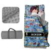 Evulum Personalized Toddler Boys Sleeping Bag, Nap Mat for Daycare Preschool, Kids Sleeping Bag with Pillow and Blanket for Kindergarten, Custom Name Easy Carry Sleeping Mat Blue view 1