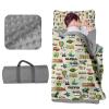 Evulum Custom Toddler Boys Sleeping Bag, Nap Mat for Daycare Preschool, Kids Sleeping Bag with Pillow and Blanket for Kindergarten, Personalized Name Easy Carry Sleeping Mat Beige Cars view 1