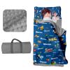 Evulum Personalized Toddler Boys Sleeping Bag, Nap Mat for Daycare Preschool, Kids Sleeping Bag with Pillow and Blanket for Kindergarten, Custom Name Easy Carry Napsack Blue Trains view 1