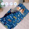 Evulum Personalized Toddler Boys Sleeping Bag, Nap Mat for Daycare Preschool, Kids Sleeping Bag with Pillow and Blanket for Kindergarten, Custom Name Easy Carry Napsack Blue Trains view 3