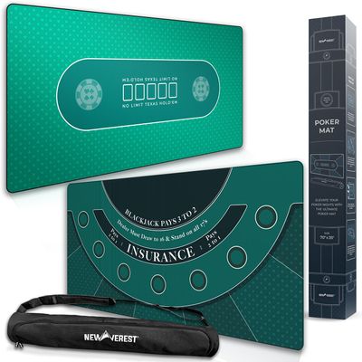 Newverest Poker Gift Set: Texas Hold'em Poker Mat Traditional Green + Blackjack Mat | 70" x 35"