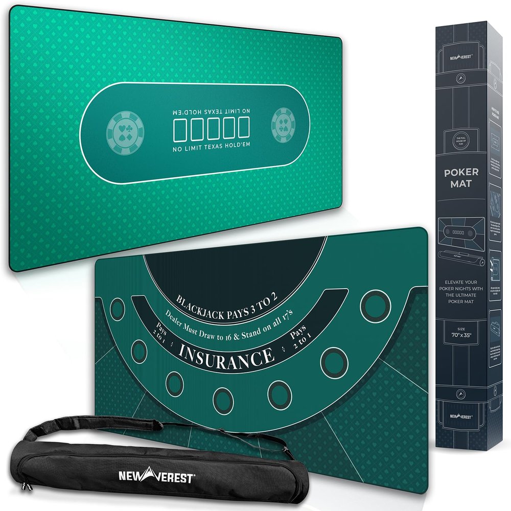 Newverest Poker Gift Set: Texas Hold'em Poker Mat Traditional Green + Blackjack Mat | 70" x 35"