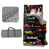 Evulum Custom Toddler Boys Sleeping Bag, Nap Mat for Daycare Preschool, Kids Sleeping Bag with Pillow and Blanket for Kindergarten, Personalized Name Easy Carry Sleeping Mat Black view 1