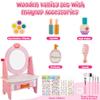Wooden Vanity Set for Kids, Pretend Play Toddler Makeup Vanity with Acrylic Mirror, Beauty Salon Play Set for Little Girls Age 3+, Toys Gifts Includes Makeup Accessories and Bonus Stickers view 2