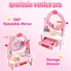 Wooden Vanity Set for Kids, Pretend Play Toddler Makeup Vanity with Acrylic Mirror, Beauty Salon Play Set for Little Girls Age 3+, Toys Gifts Includes Makeup Accessories and Bonus Stickers view 3