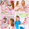 Wooden Vanity Set for Kids, Pretend Play Toddler Makeup Vanity with Acrylic Mirror, Beauty Salon Play Set for Little Girls Age 3+, Toys Gifts Includes Makeup Accessories and Bonus Stickers view 4