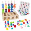 3 in 1 Montessori Wooden Beads Sequencing Toy Set & Lacing Beads, Matching Shape Stacker, & Stacking Blocks with Box for 3 4 5 6 Year Old Toddler, STEM Preschool Learning Gift for Kids Boy/Girl view 1